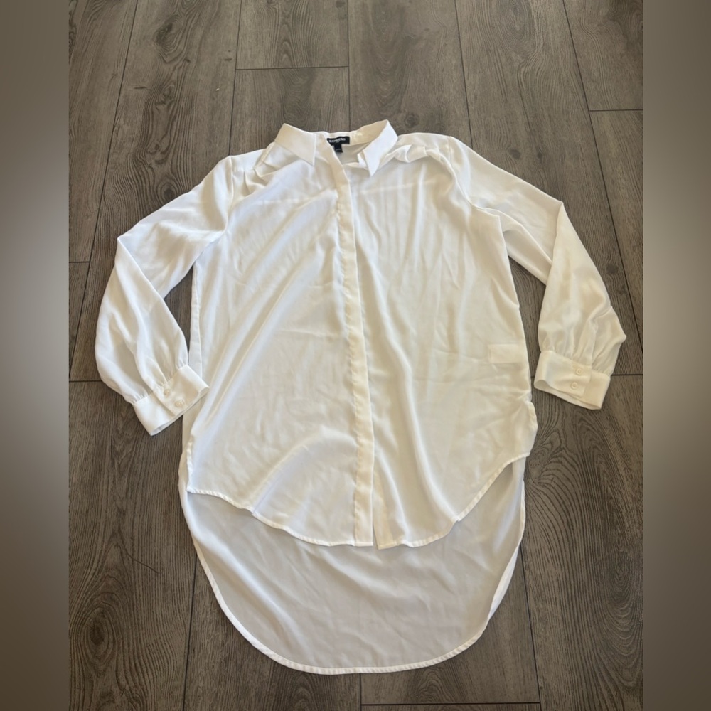 Express Tunic White Button-Up Blouse - image 1